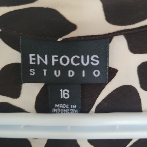 Enfocus Studio Midi Down Dress Brown And White Giraffe Print Dress US 16 - Picture 10 of 11